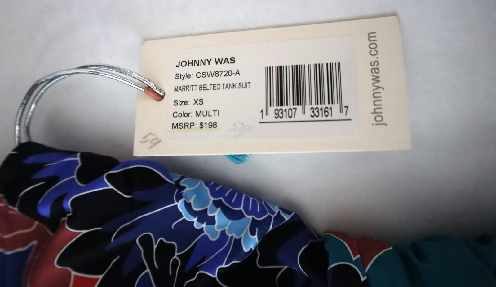 Johnny Was CSW8720 Women Sz XS Multi Marritt Belted Tank One-Piece Swimsuit $198