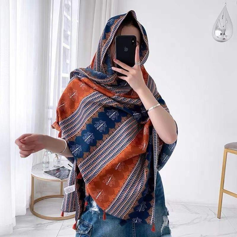 Ethnic Cotton Linen Scarf Shawl Long Wrap Lightweight Cover for Travel Sun Beach