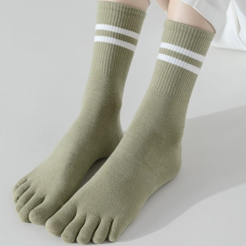 Women Crew Ankle Five Finger Toe Striped Solid Casual Girls Cotton Socks 5Pairs
