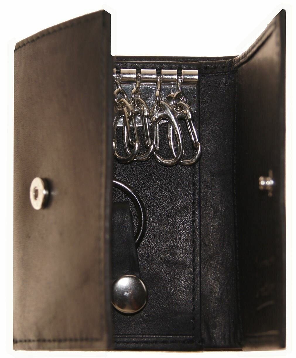 Genuine Leather Men’s Key Holder Accessory Easy 6 + Key Chain Wallet Case Black