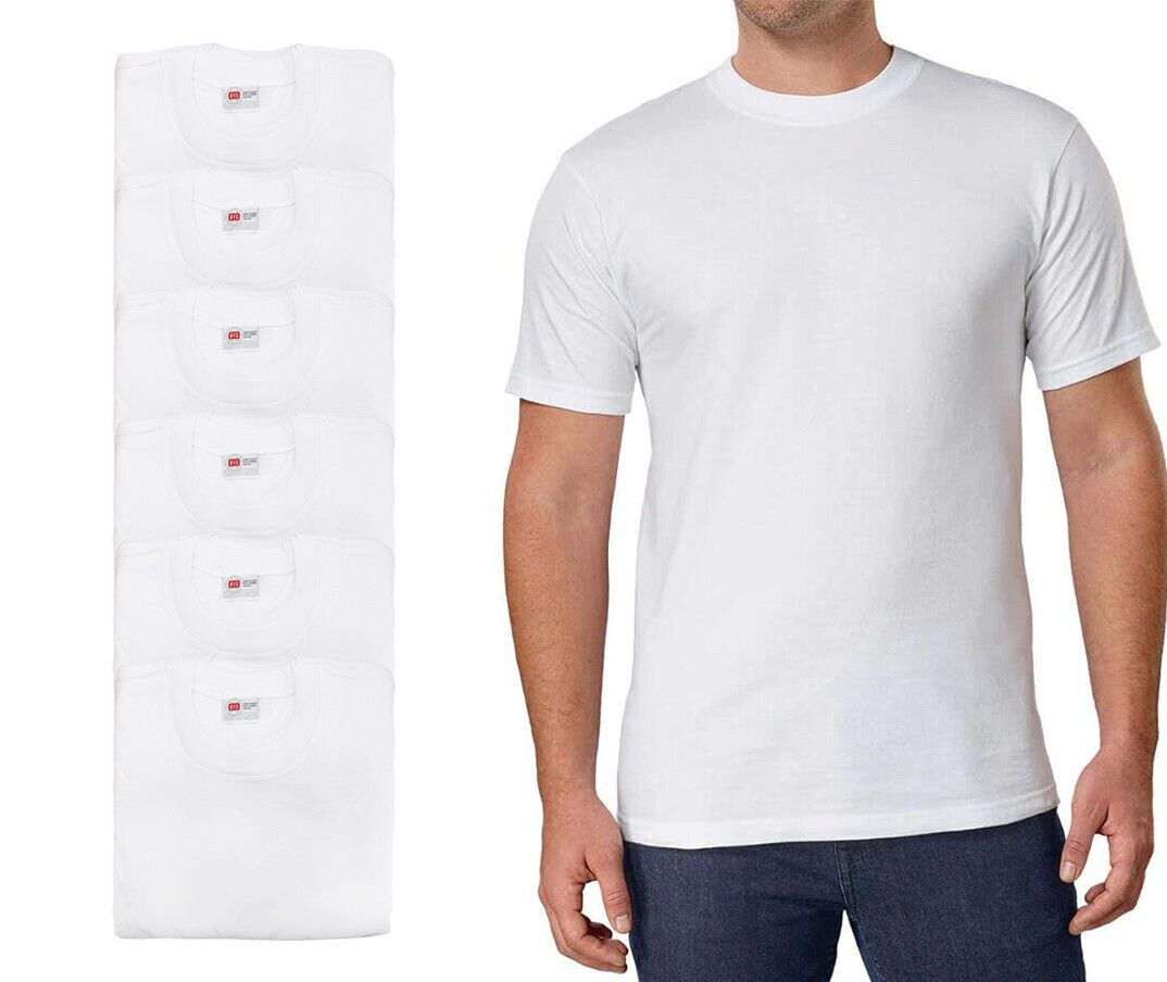 BYC Men’s Classic White Cotton Undershirts Crewneck T-Shirts Pack of 6