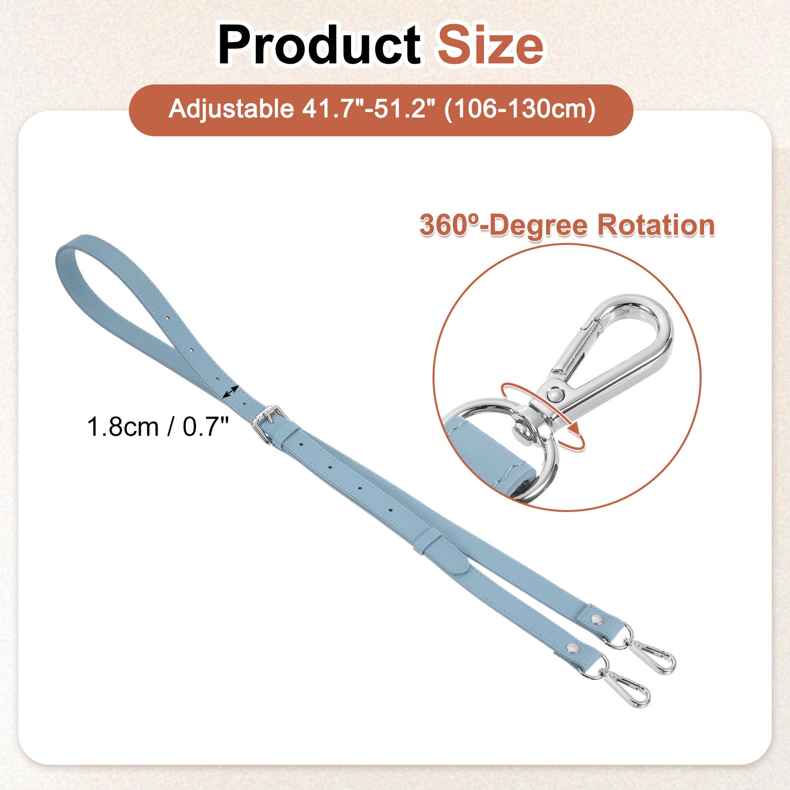 0.7″ Genuine Leather Purse Strap for Bag Sky Blue Silver Buckle