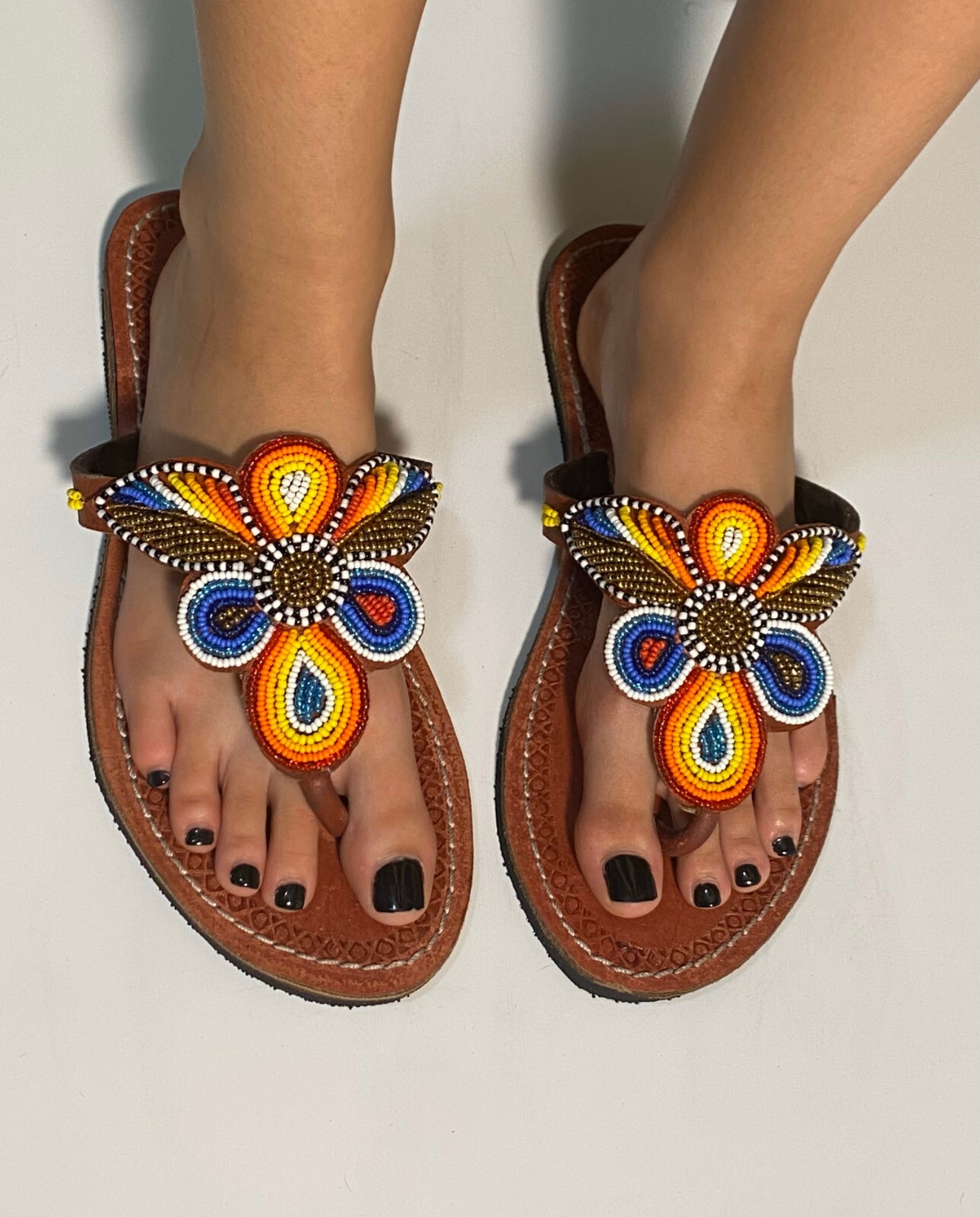 African Beaded Leather Sandals