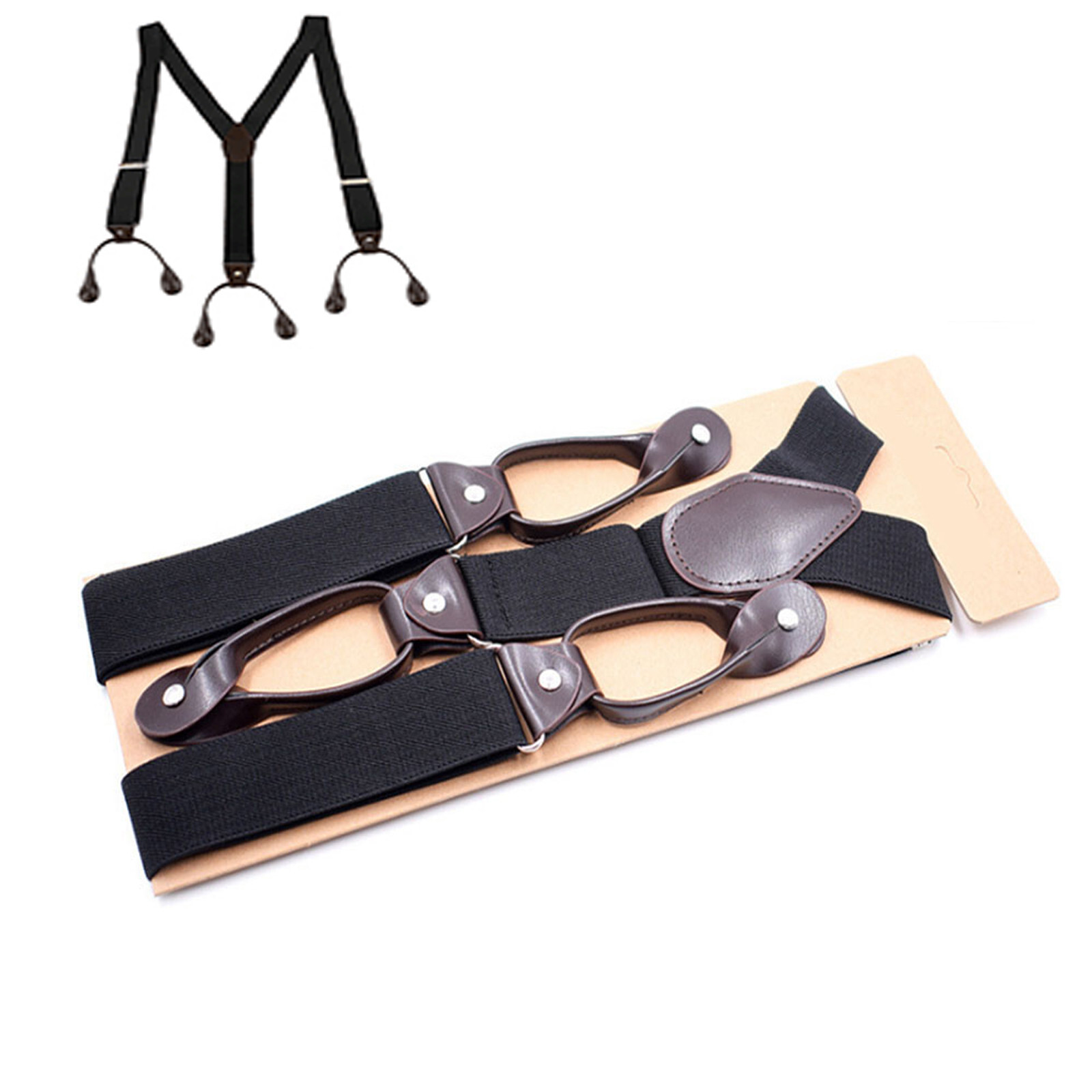 Black Color Button Holes Link Men’s Suspenders polyester Fiber with Rubber Band