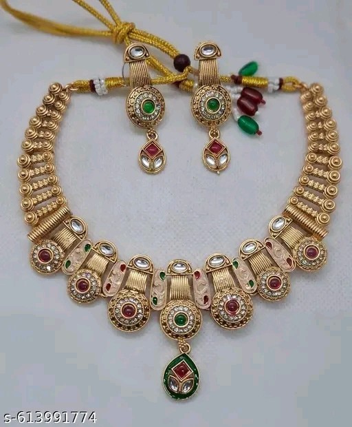 Indian Bollywood Gold Plated Kundan Choker Bridal Necklace Earrings Jewelry Set