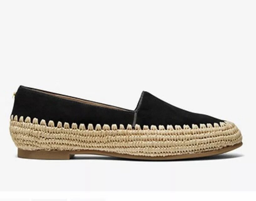 NEW! MICHAEL KORS Bahia Suede and Jute Flat Black Size 9M