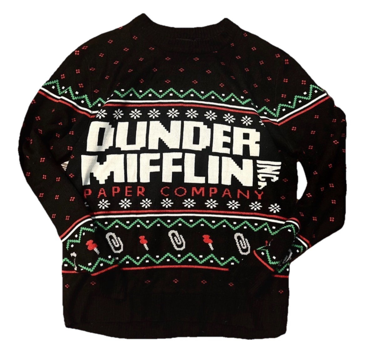 Dunder Mifflin Logo Christmas Fair Isle Knit Crewneck Pullover Sweater XL