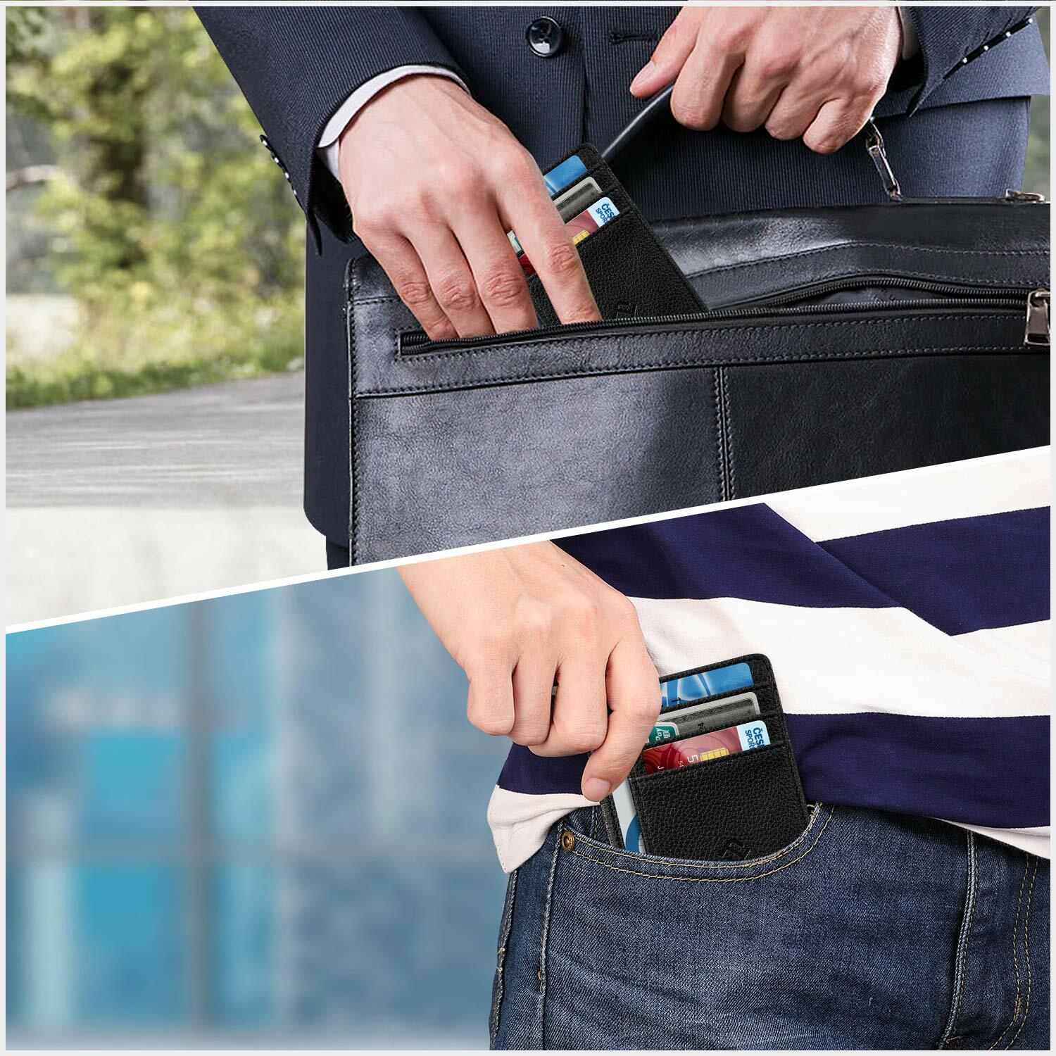 Mens RFID Blocking Leather Minimalist Small Wallet Credit Card Slots Holder