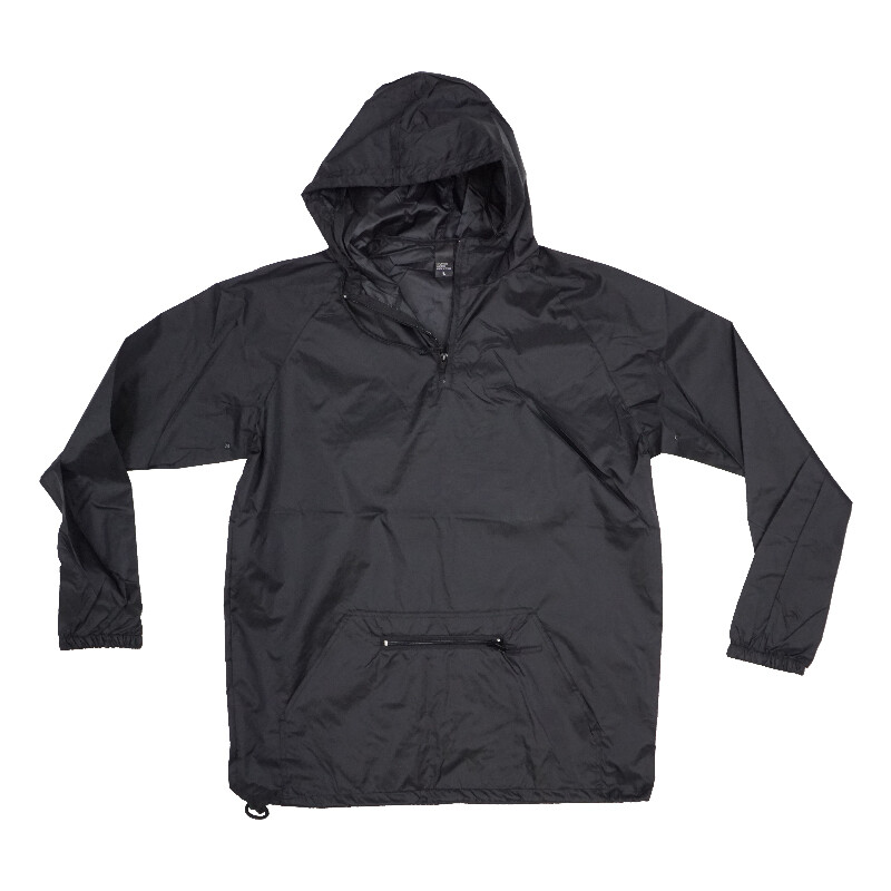 MENS WINDBREAKER LIGHT WEIGHT 100% NYLON PULLOVER HOODED JACKET