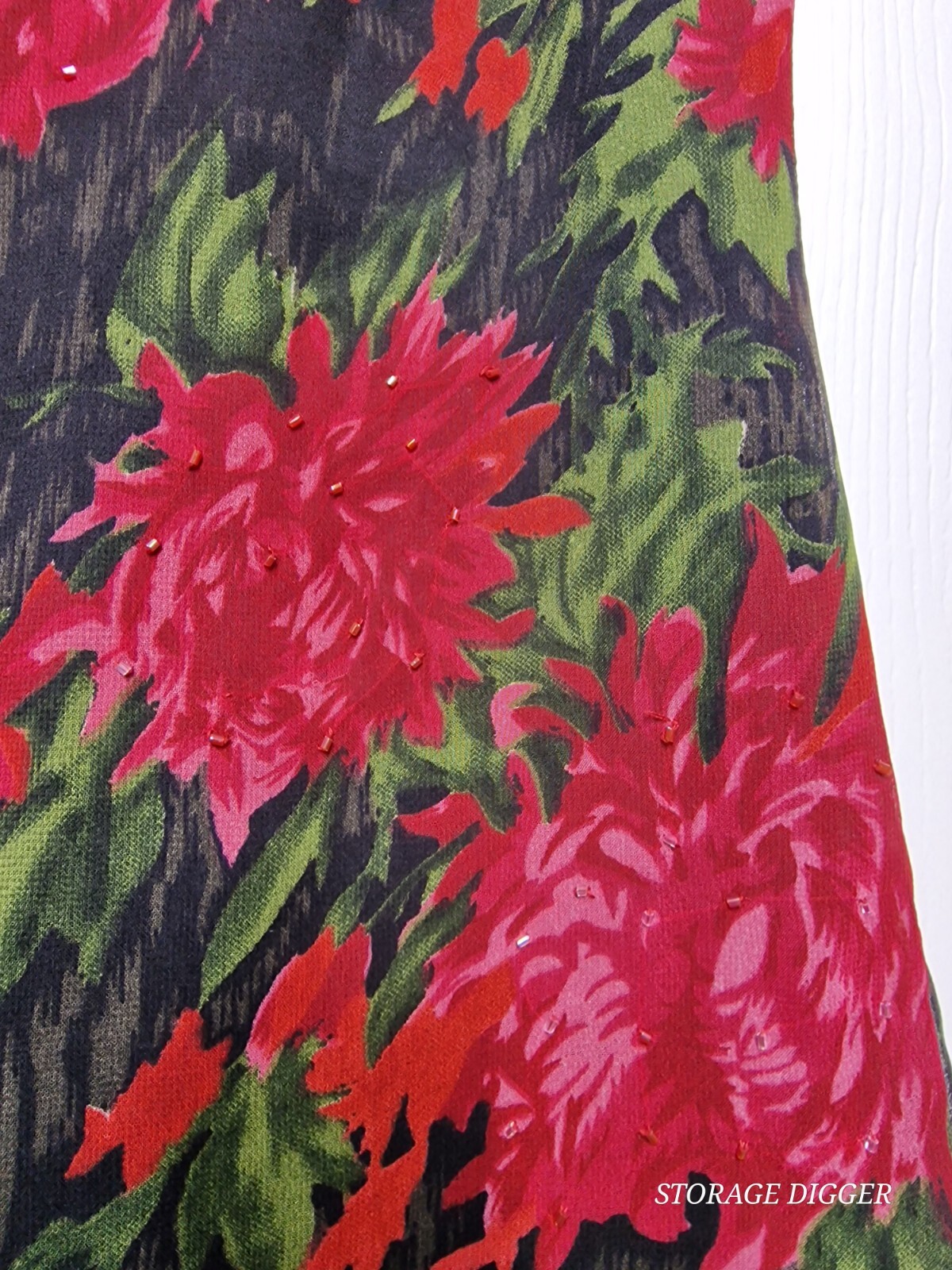 Vtg Eva Blue Maxi Dress Women’s 12 Multicolor Floral 100% Polyester Lined Beaded