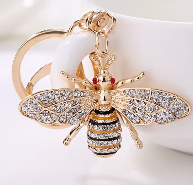 Bumblebee Bag Charm Keychain Gold Tone Rhinestone Charm | Gift-Ready Dust Bag