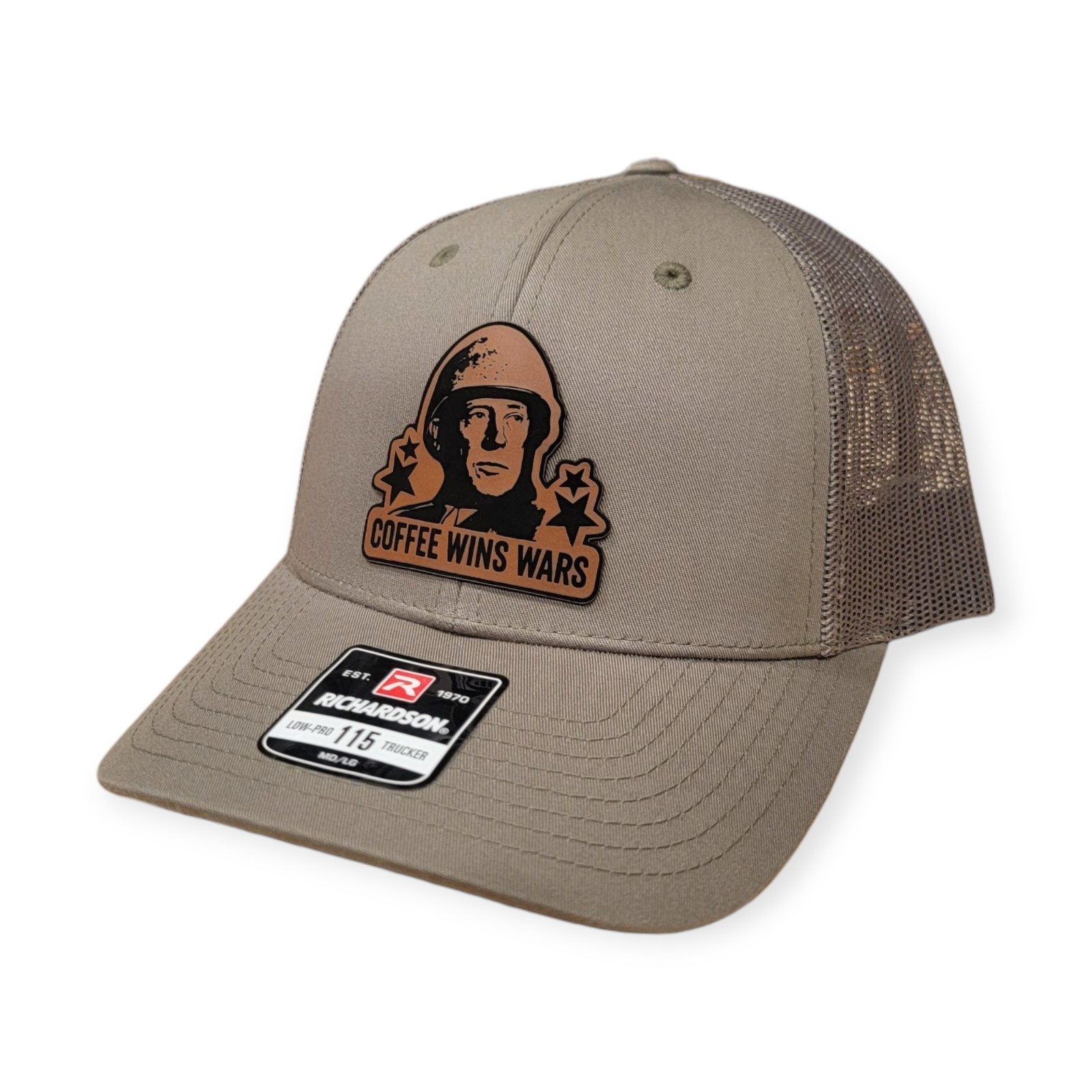 Richardson 115 Coffee Wins Wars, Lo Pro Trucker US Army Marines Veteran Loden