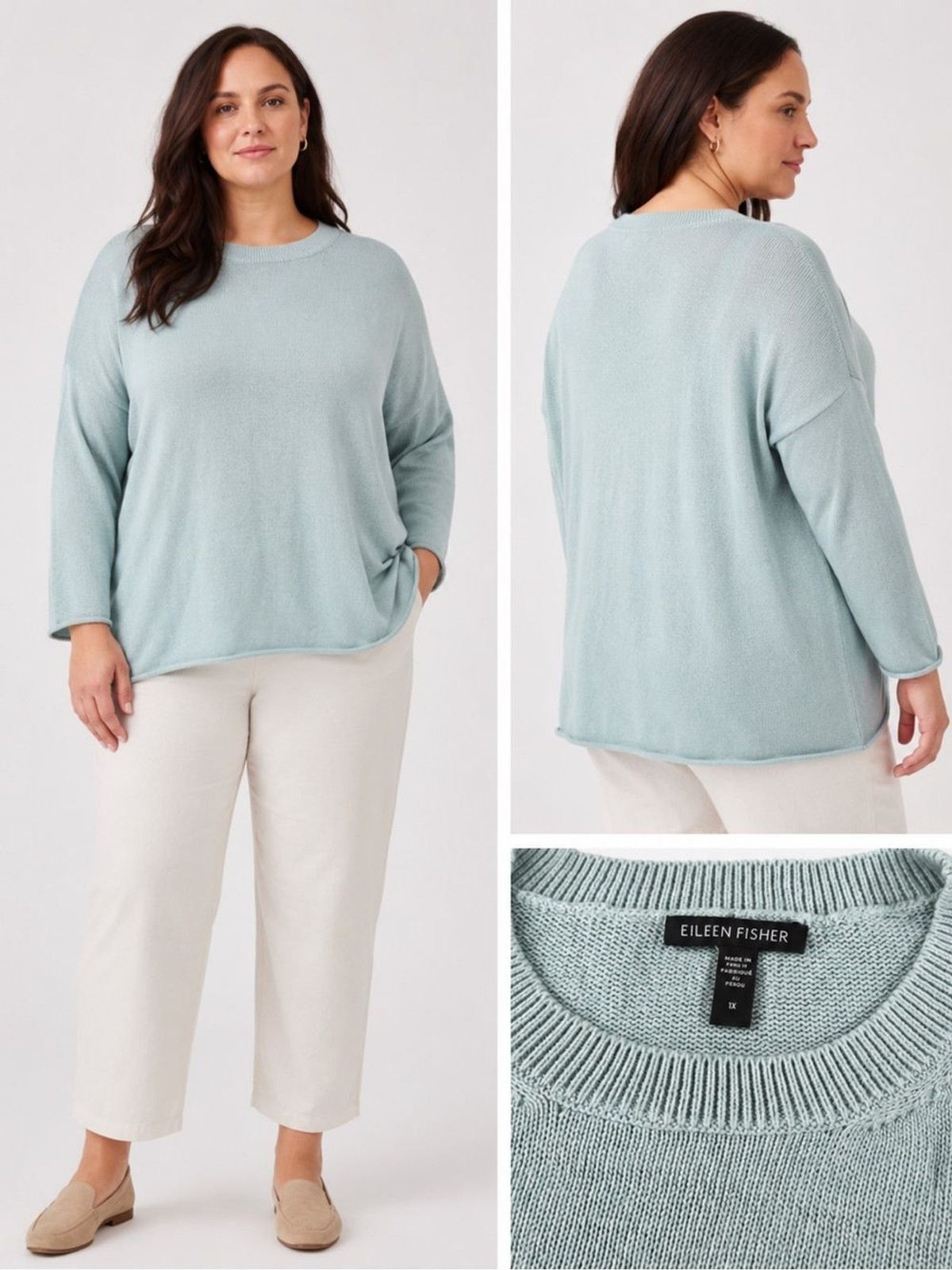 Eileen Fisher Organic Cotton & TENCEL™ Blend Sweater- Arctic Blue – Size 1X