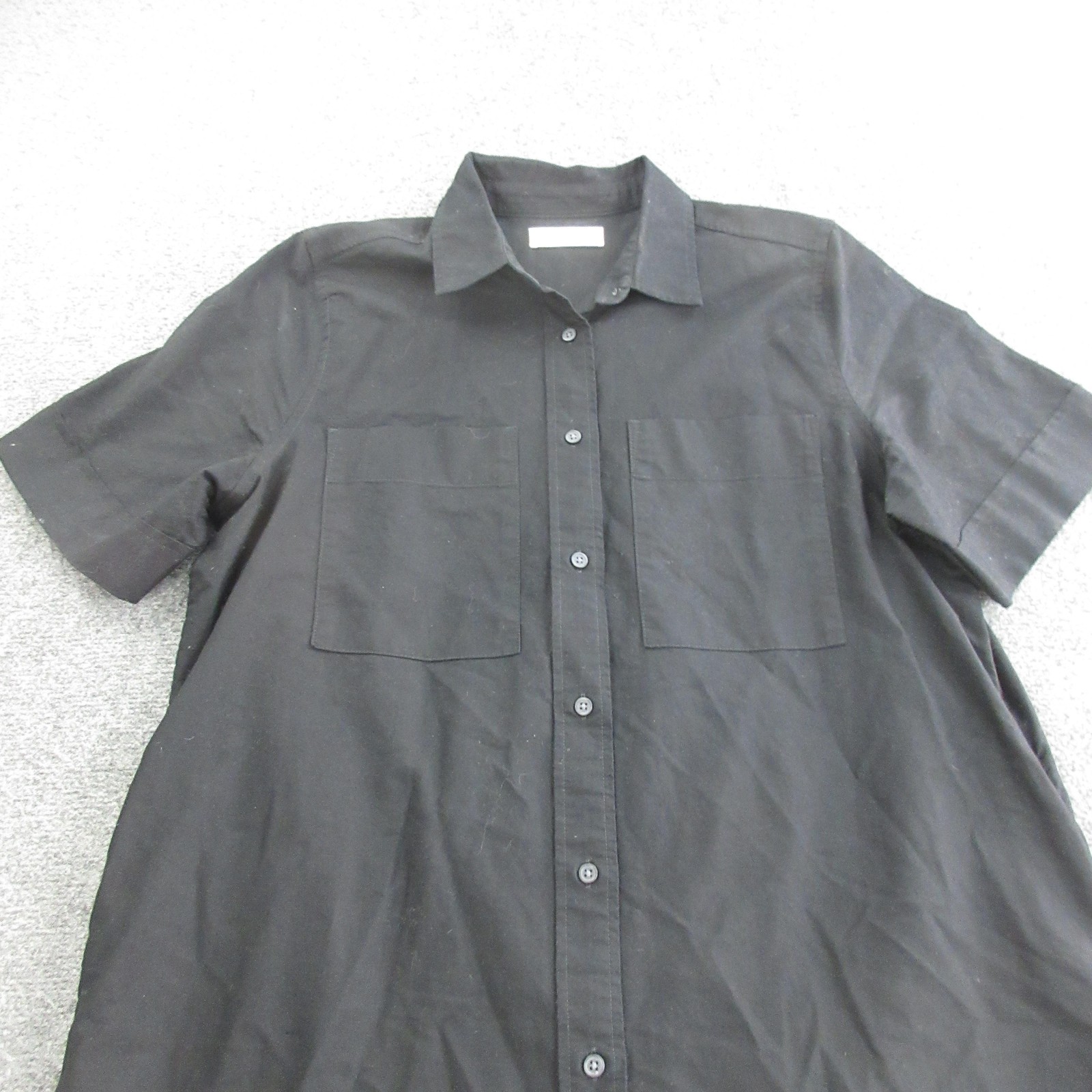 Everlane Dress Womens L Black Organic Cotton Shirt Short Sleeve Pockets Casual
