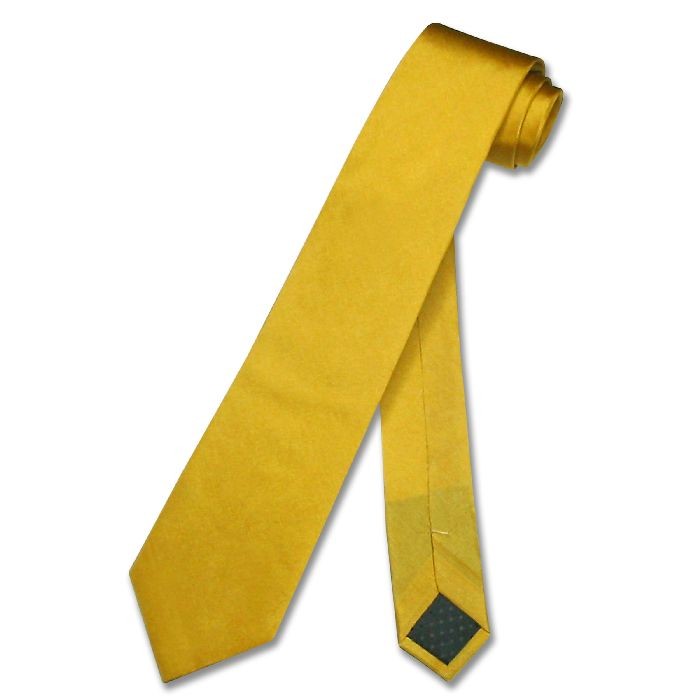 100% SILK Narrow Men’s NeckTie Skinny GOLD Color Mens Thin Neck Tie 2.5″