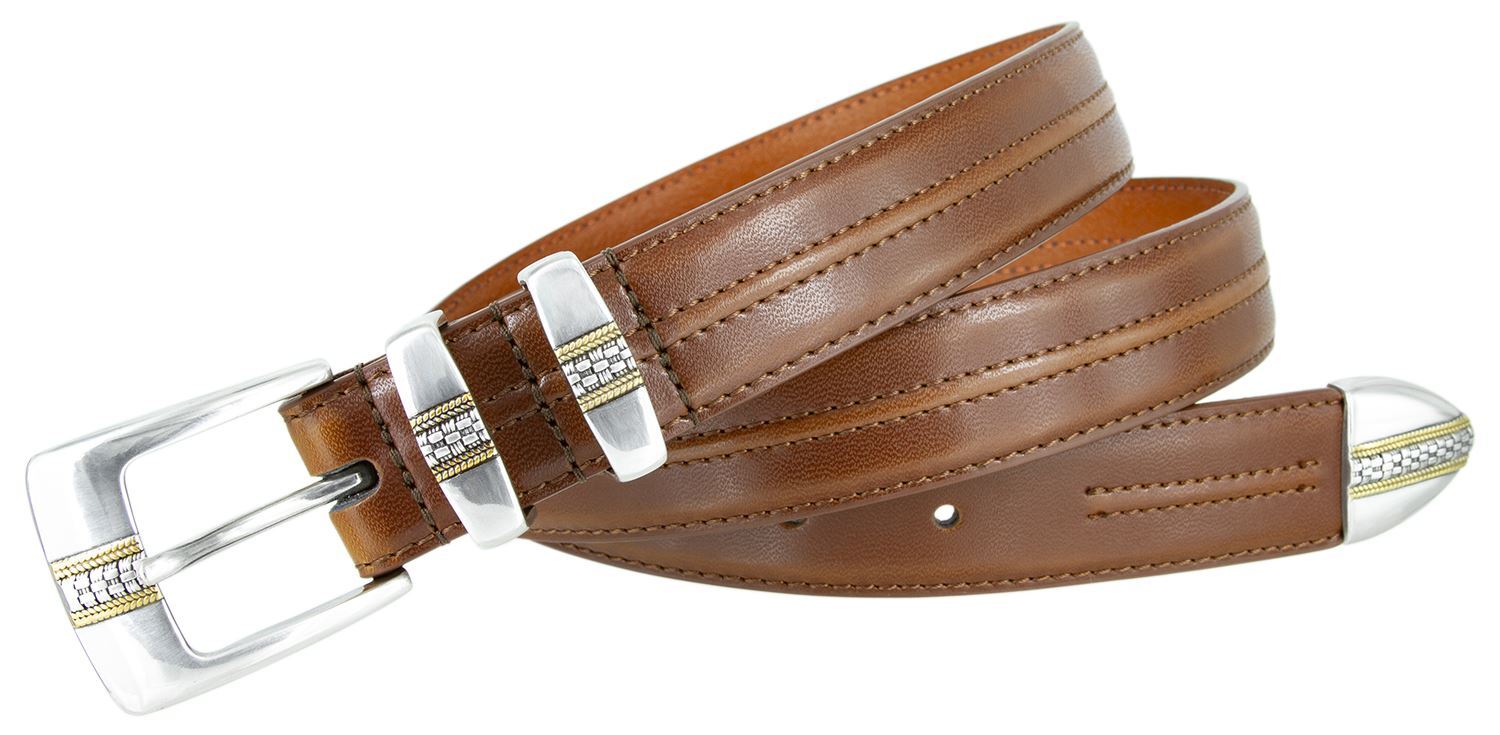 Men’s Belt Designer Double Center Stitched Casual Dress Leather Belt 1-1/8″ Wide