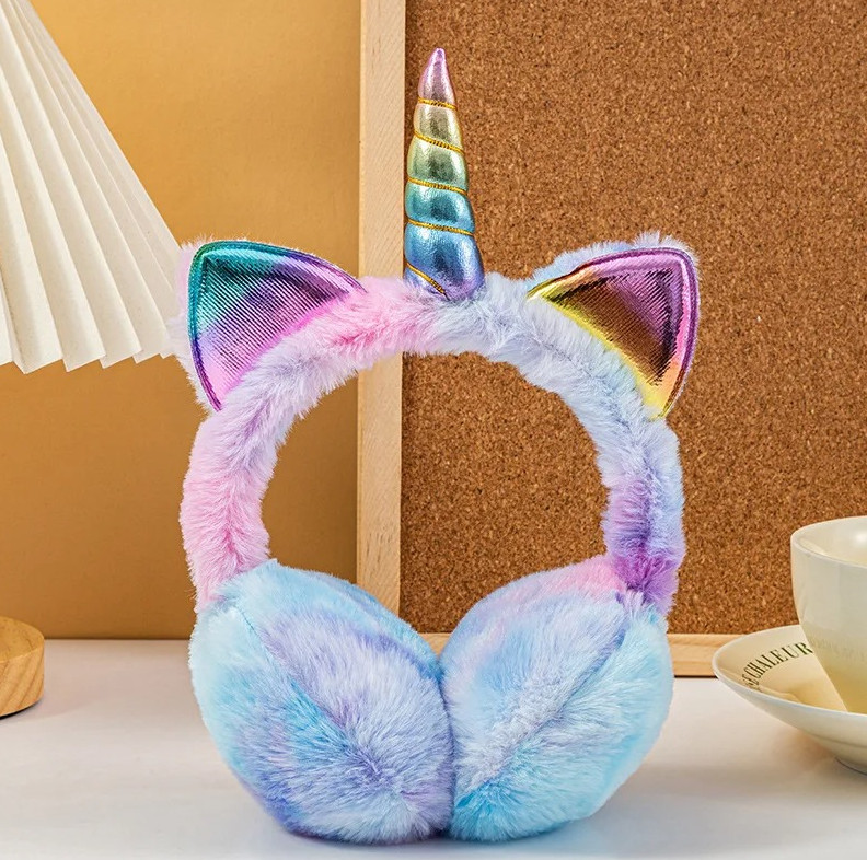 1pc Colorful Unicorn Plush Earflap Winter Warm Earmuffs with Cat Ears – NEW
