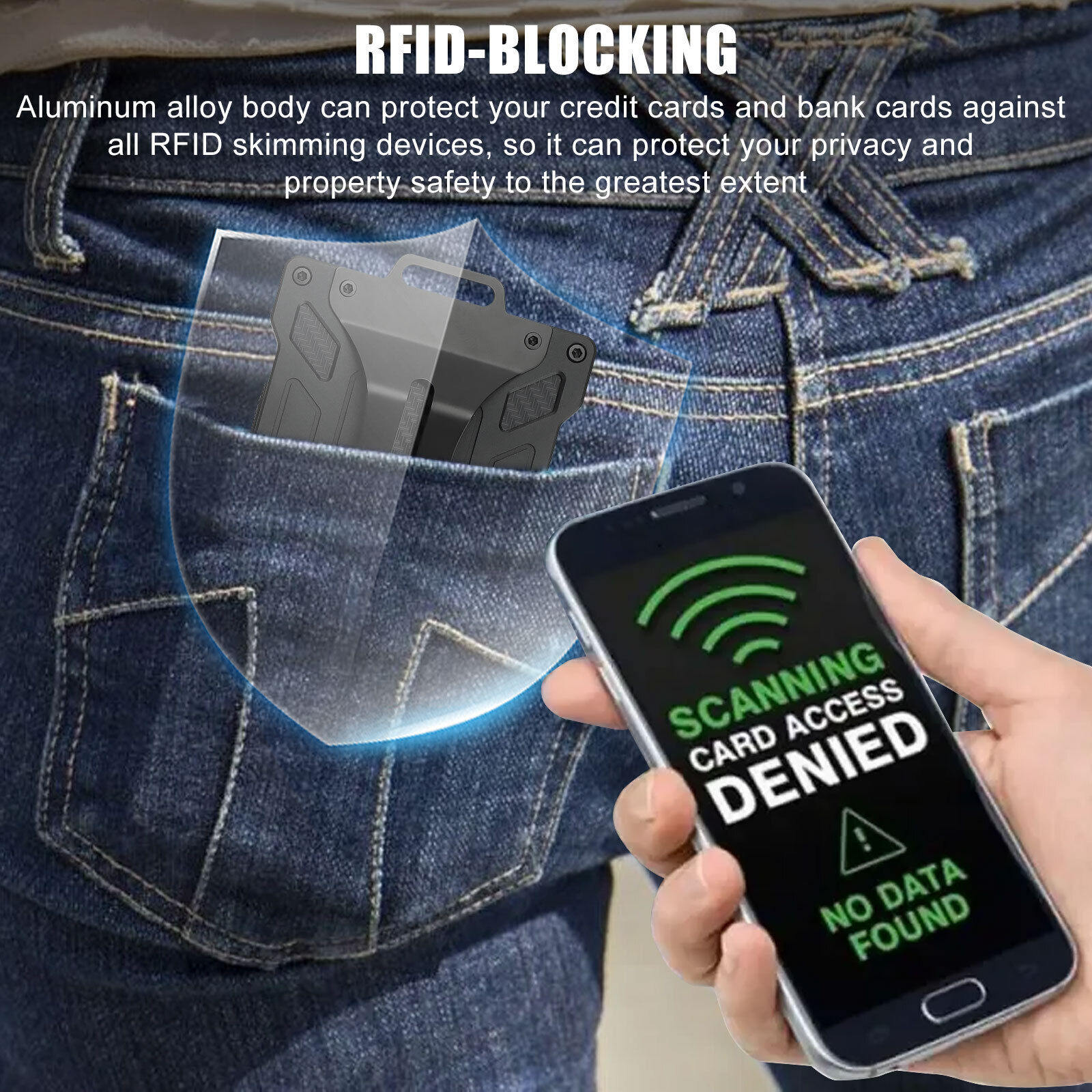 Men’s Aluminum RFID Blocking Money Clip Slim Credit ID Card Holder Metal Wallet