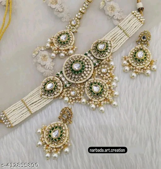 Indian Bollywood Gold Plated Kundan Choker Bridal Necklace Earrings Jewelry Set