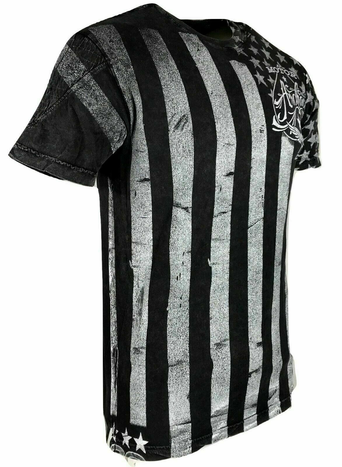 ARCHAIC by AFFLICTION Men’s T-Shirt NATION Skull Wings US Flag Black S-4XL $40