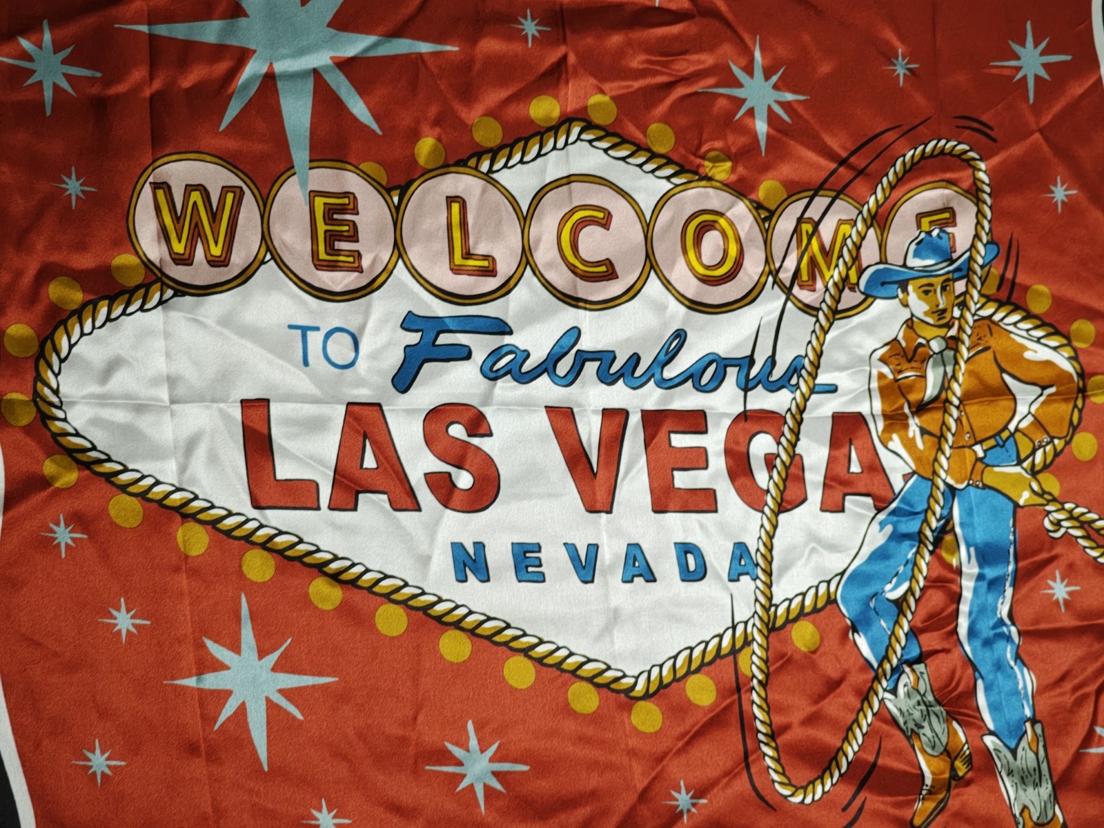 $75 DOUBLE D RANCH Welcome To Fabulous Las Vegas 100% Silk Scarf EUC