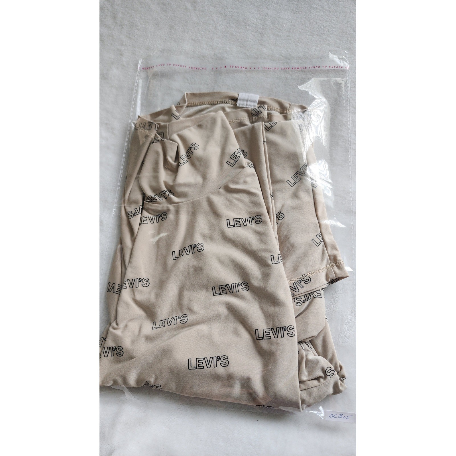 Y2K Levis Womens Tan All Over Logo Print Mock Neck Capsule Long Sleeve Top L