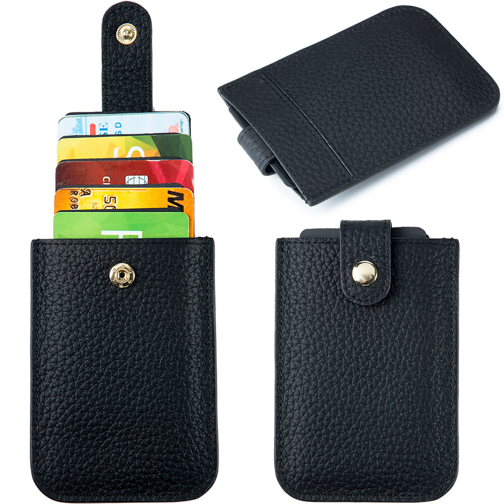Easy Access Pull Out Wallet RFID Blocking Cowhide Leather Card Holder with Hasp