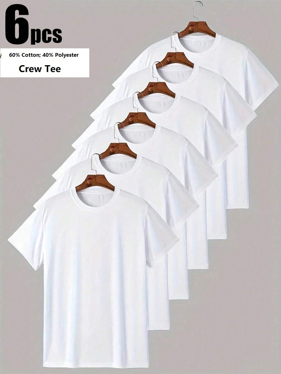 Men’s 6-Pack White Crew-Neck T-SHIRTS ” TAGLESS-COTTON”