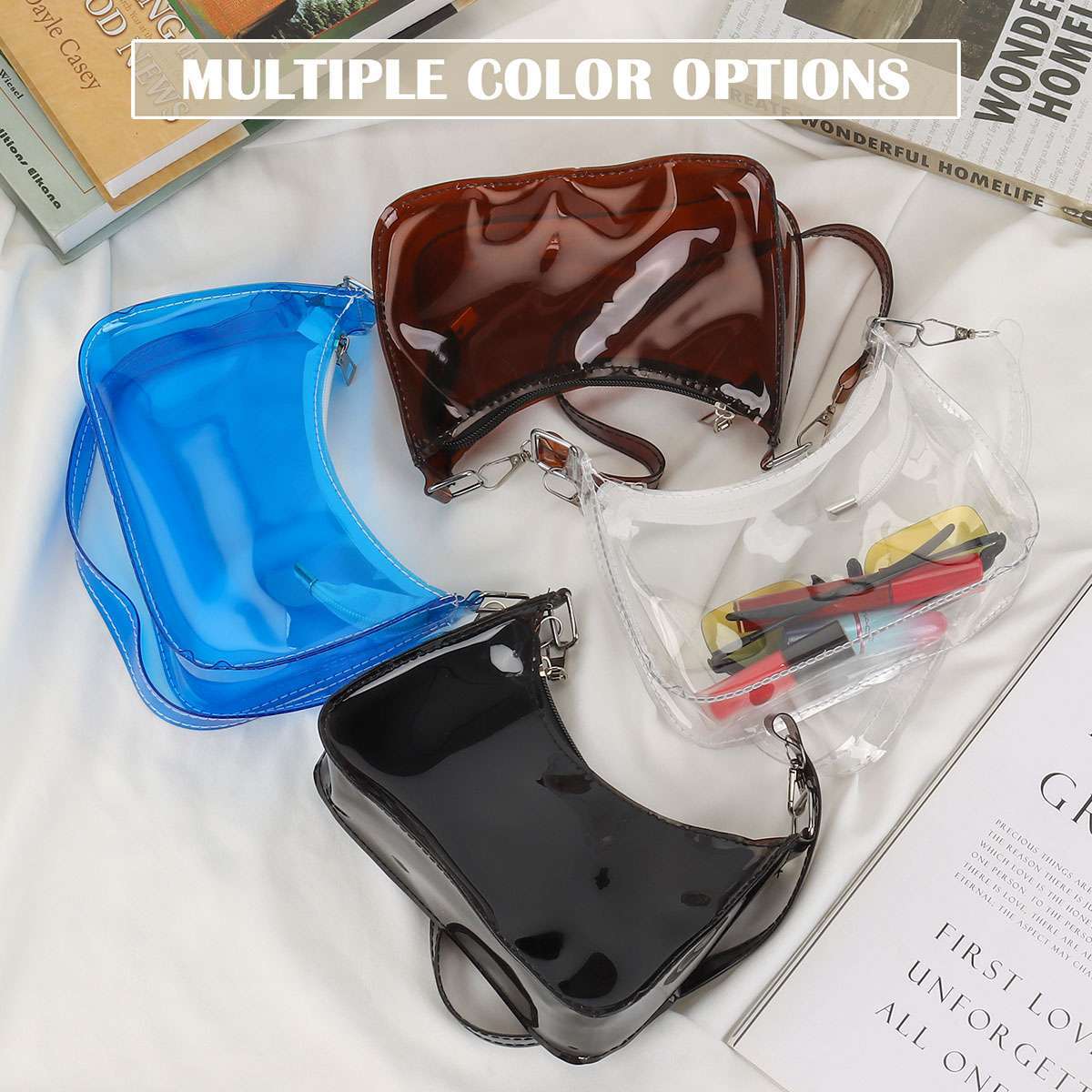 Women Mini Transparent Bag PVC Stadium Approved Sports Handbag Purse Zipper