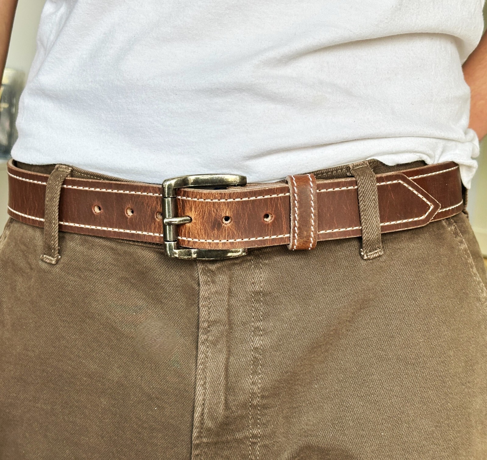 Genuine Leather Men’s Belt Heavy Duty Thick With Removable Buckle Work Belt