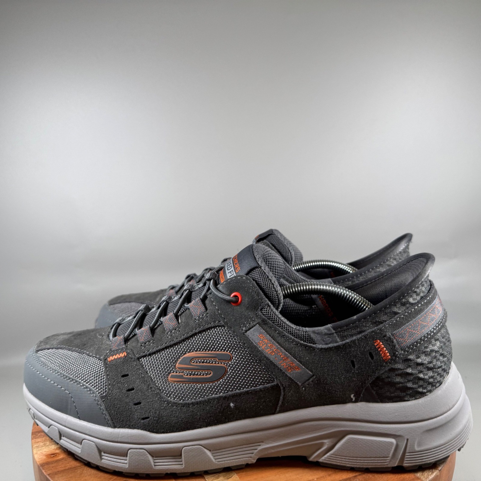 Skechers Slip-ins Relaxed Fit Mens 13 Charcoal Grey Orange Walking Shoes 237450
