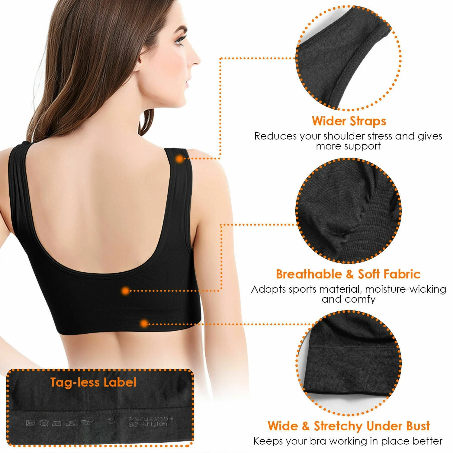 1Pack Sport Bras Seamless Wire Free Weight Support Tank Sports Yoga Sleep Bra US