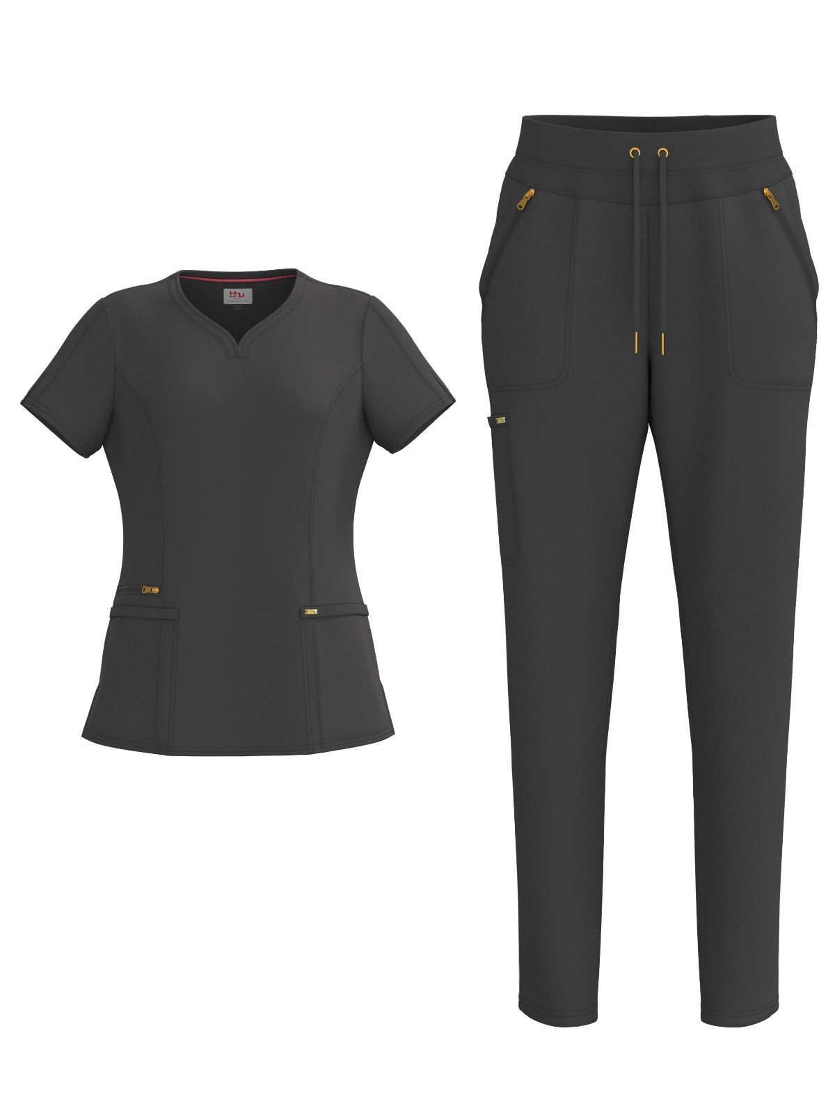 Women’s 4 Way STRETCH Sweat Heart Neck Top with Zipper Cargo Scrub Pants