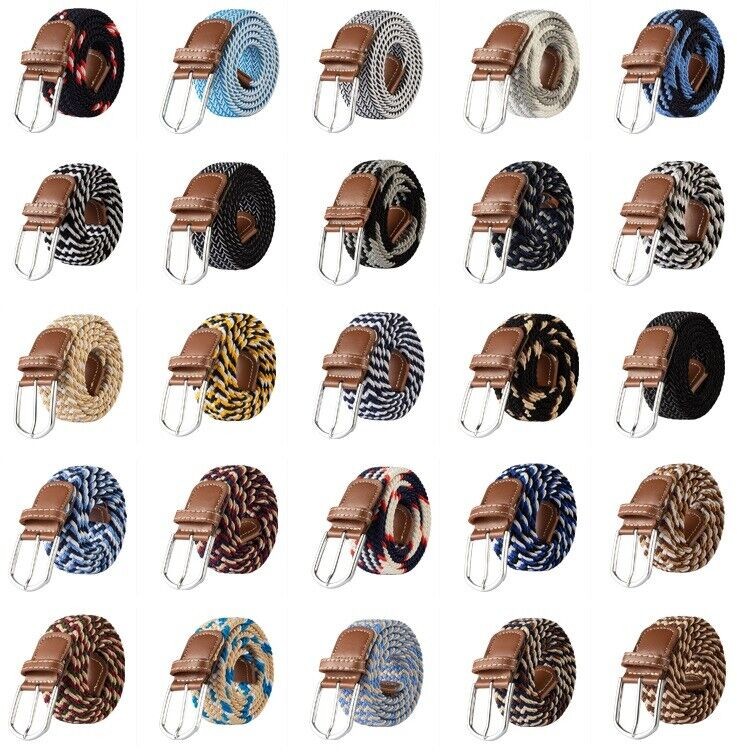 Mens Womens Belt Unisex Elastic Stretch Braided Fabric Enduring Woven Diff Sizes