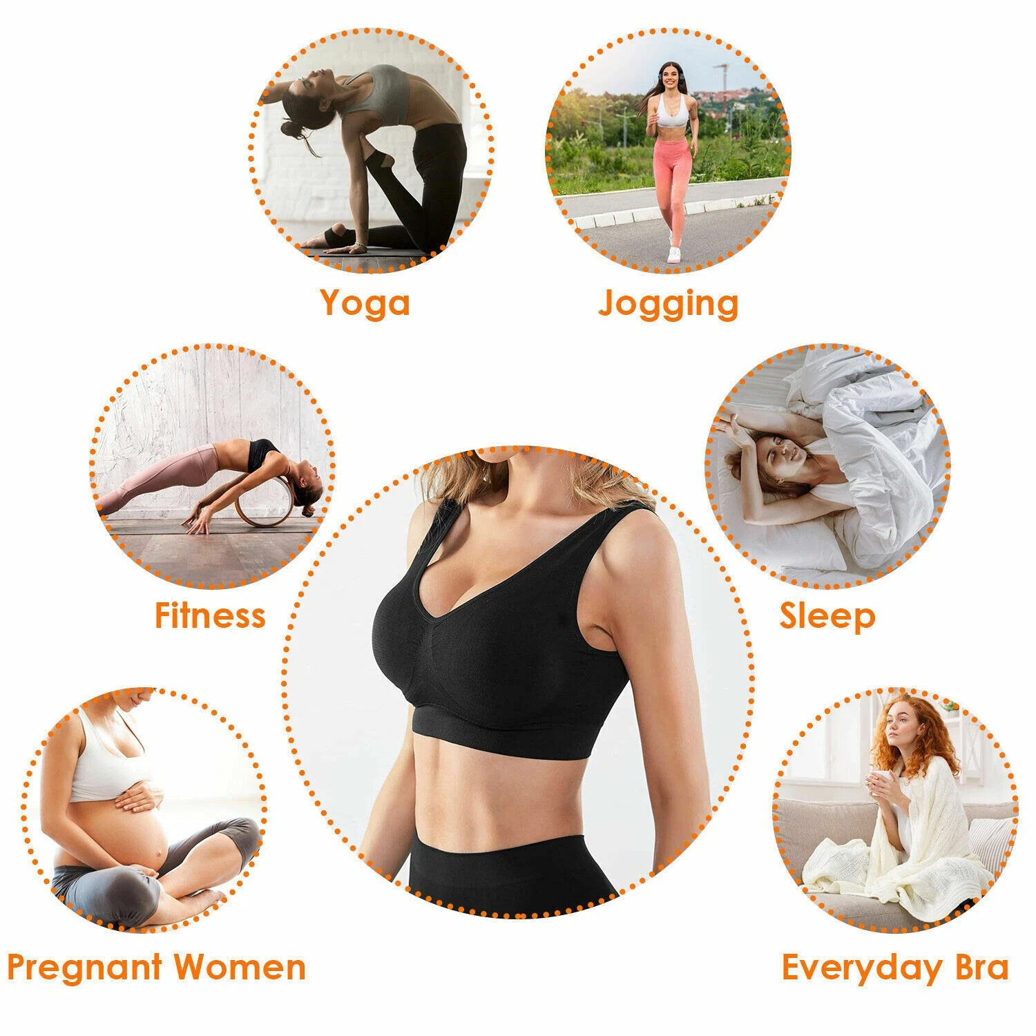 Sport Bras Seamless Wire-Free Light Support Tank Sports Yoga Sleep Bra 3 Pack US