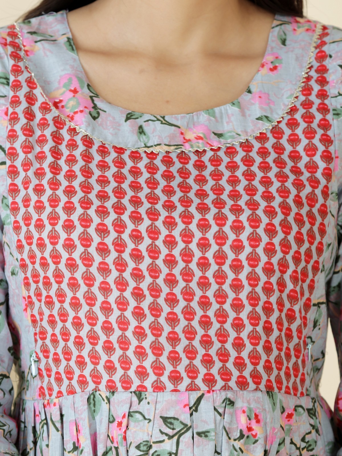 Handmade Floral Cotton Maternity Dress : Nursing Friendly Gown With Side Zipper