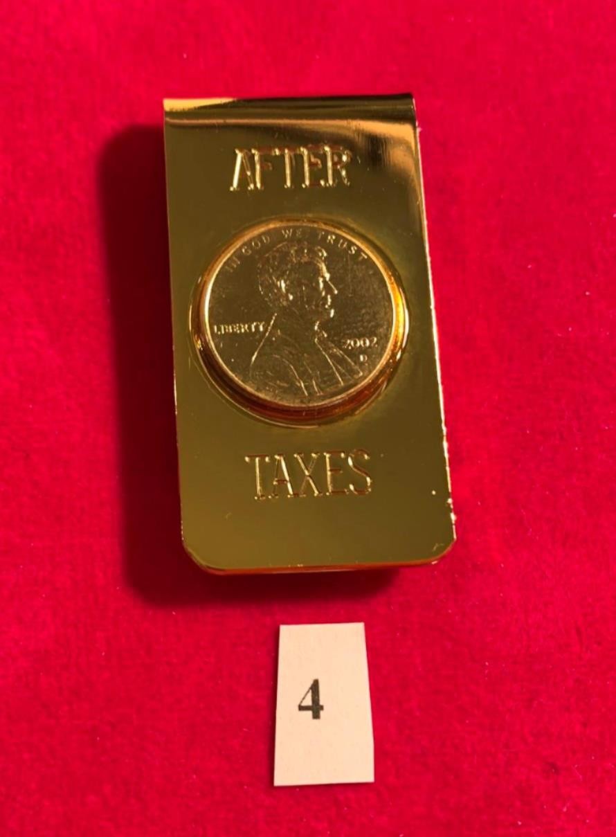 14KT GOLD PLATED AFTER TAXES MONEY CLIP & GENUINE 14KT GOLD PLATED USA PENNY #4