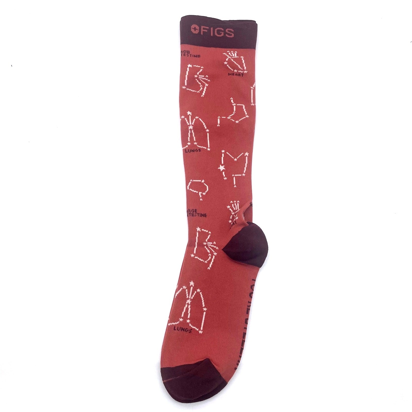 1 Pair FIGS Compression ‘Lungs’ Rust Socks Size L