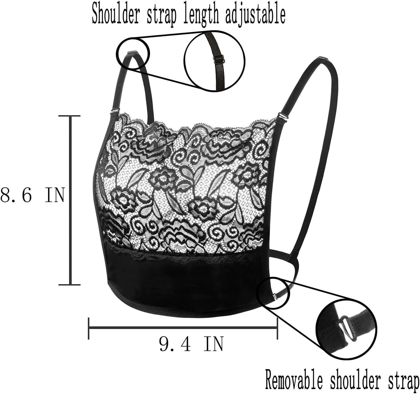 3Pcs Lady Lace Wearable Mock Camisole Bra Insert Overlay Modesty Panel Vest.