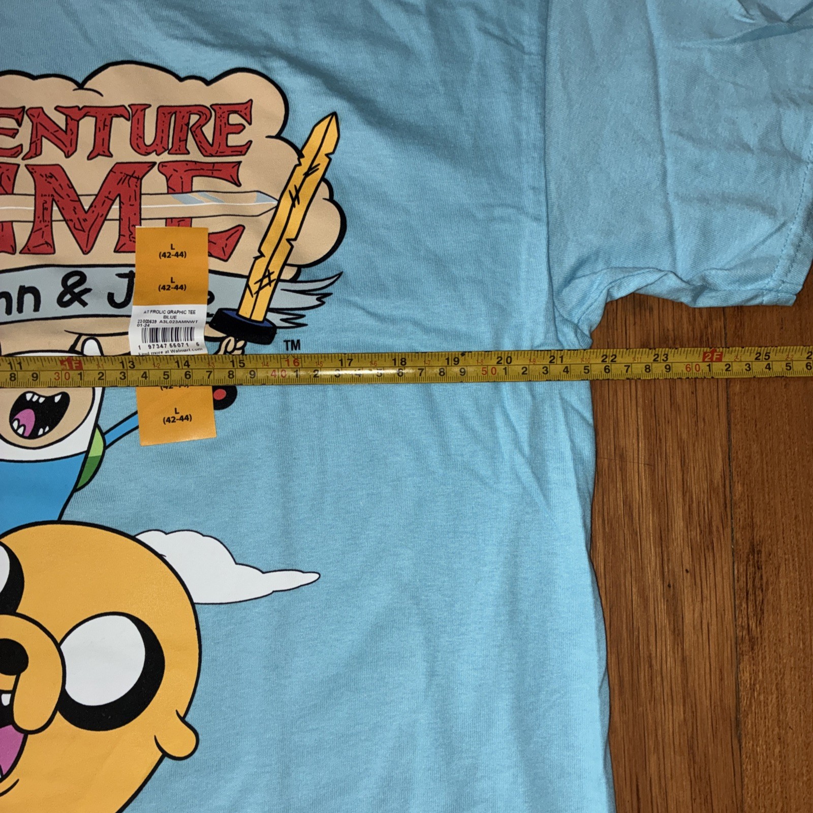 Adventure Time with Finn & Jake Men’s Blue Cartoon Graphic Tee T-Shirt Sz Large