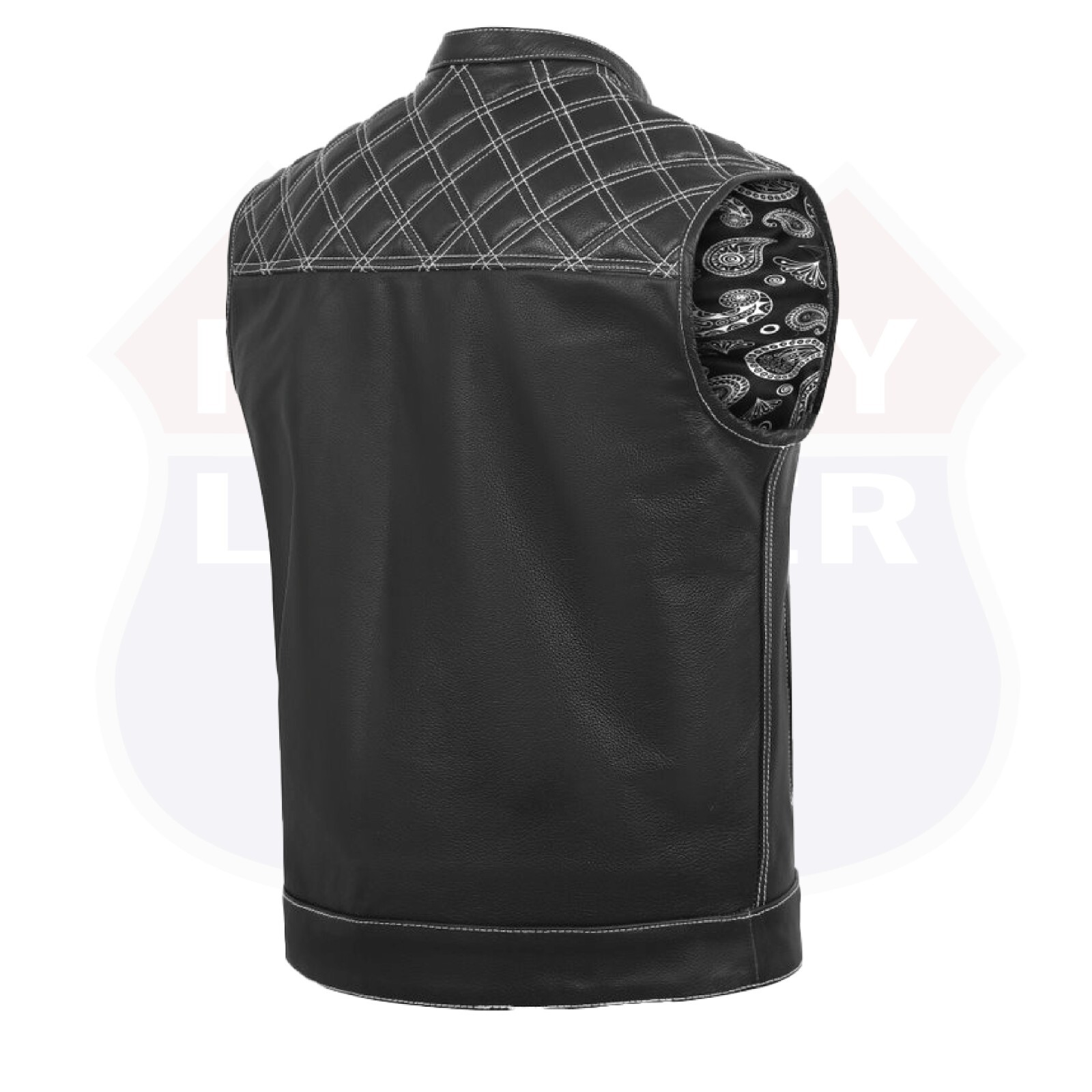 HL11693SPTWHT WHITE Black Men Cross Stitch Club Leather Vest