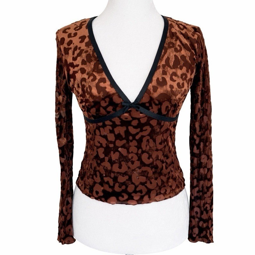 NWT Fairy Grunge Brown Velvet Burnout Sheer Leopard Top Size M Indie Sleeze NEW