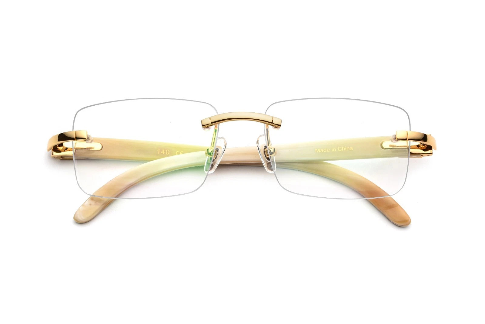 Hip Hop Rimless Wood Gold Frame Retro Vintage Hip Hop Mens Clear Lens Glasses