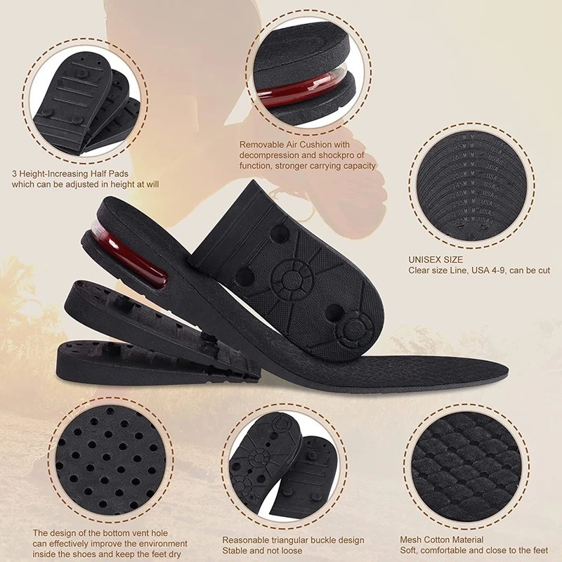 Men Women Invisible Height Increase Insoles Heel Lift Taller Shoe Inserts Pad US
