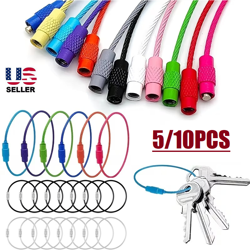 10Pcs Wire Keychain Cable, Cable Stainless Steel Key Ring, Luggage Tags Loops US