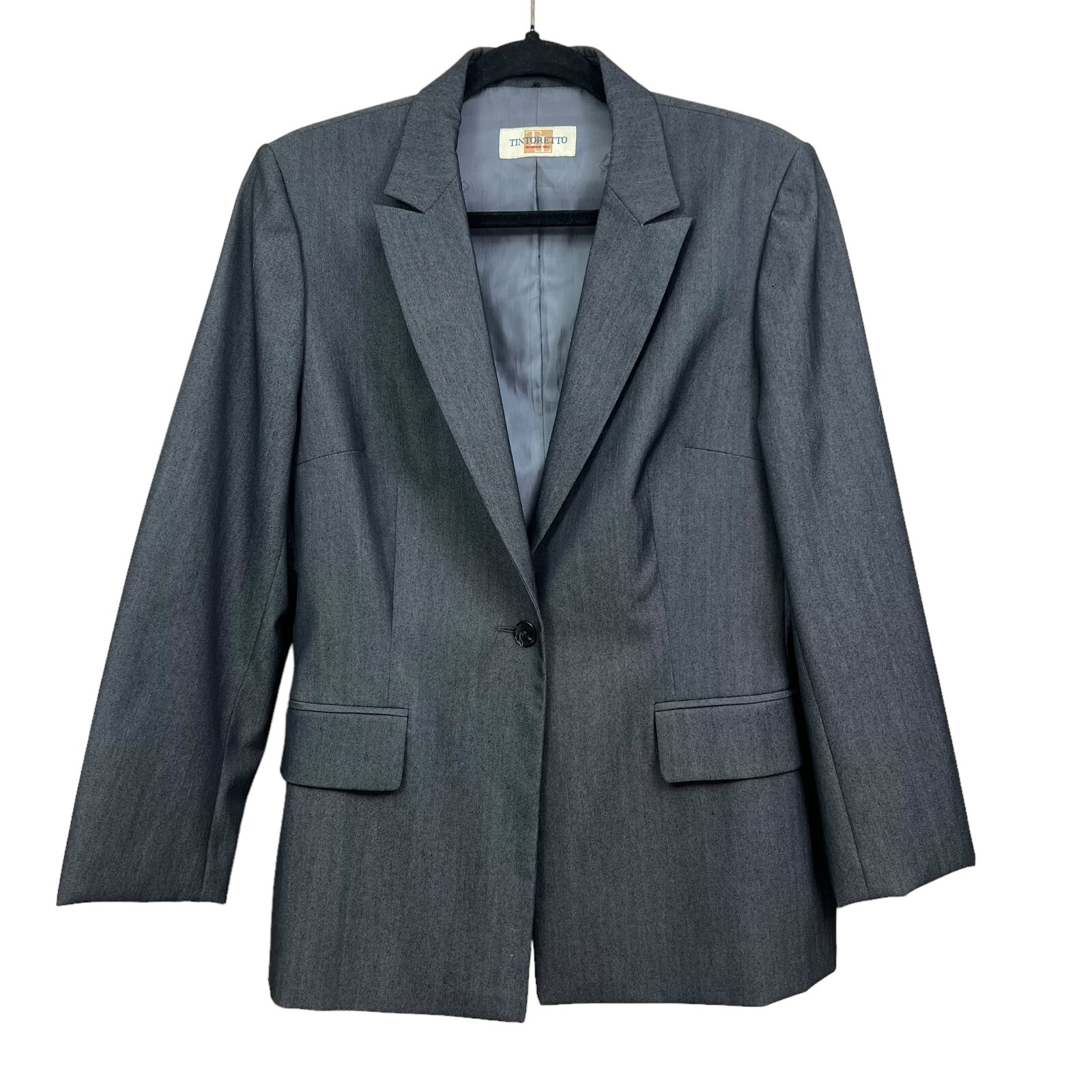 Tintoretto Womens Wool Blazer Single Button Double Vented Lined Gray Size 32*