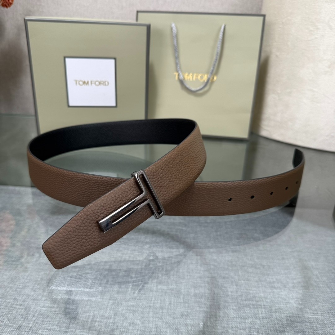 Tom Ford Reversible Belt Leather Brown / Black Belt T-Black Buckle