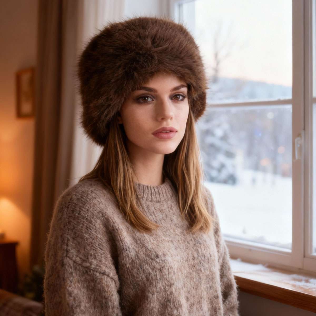 Women’s Fuzzy Bucket Hat Russian Winter Fluffy Furry Plush Faux Fur Hats Cap new
