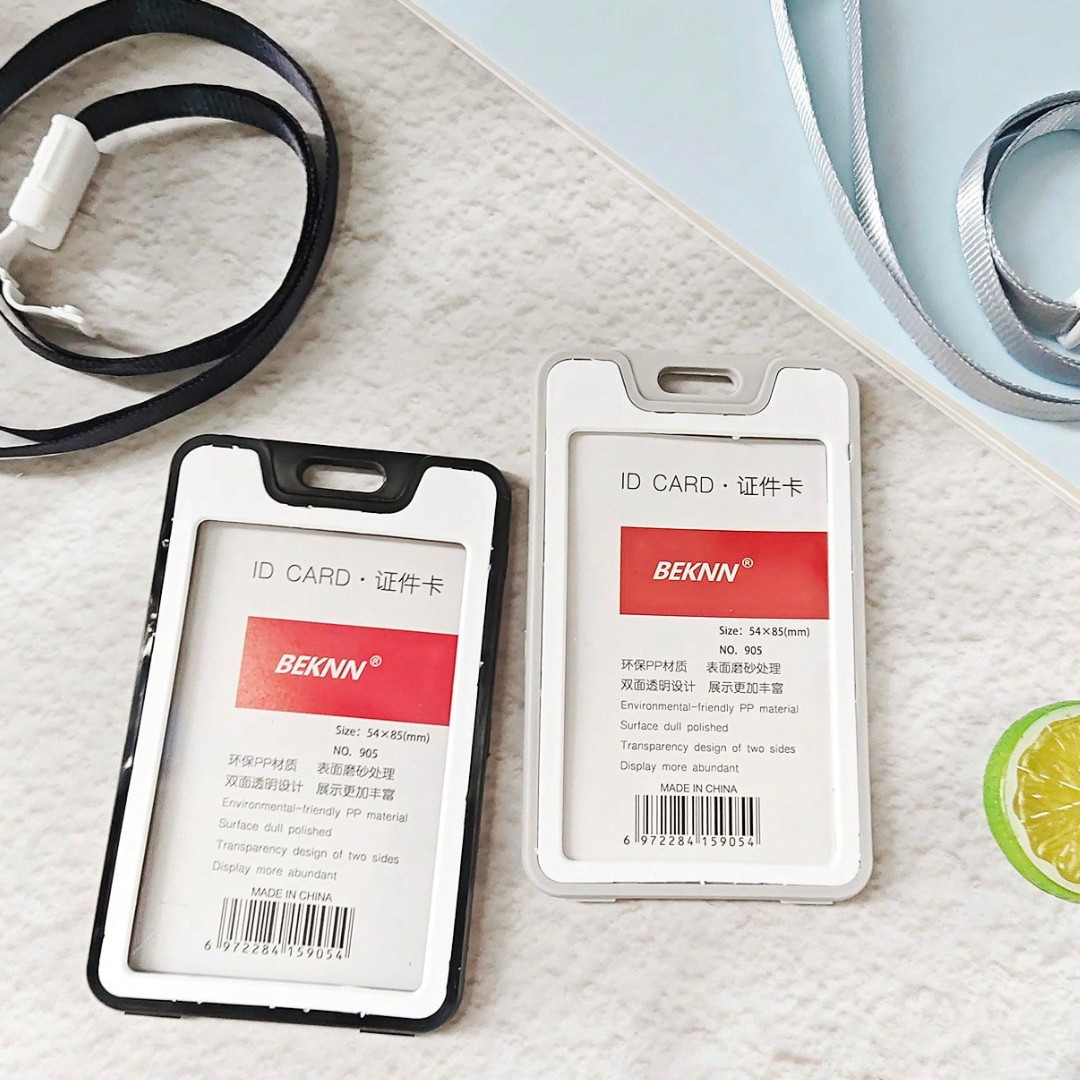 2Pcs Double-Sided ID Badge Holder with Lanyard Vertical Clear Card Holder PP
