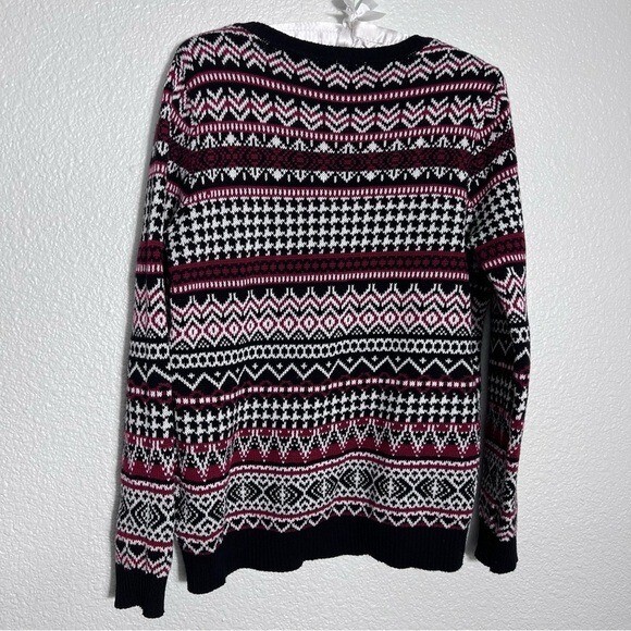 Fair Isle Knit Sweater Womens Large Classic Preppy Fisherman Colorful Dark Femme